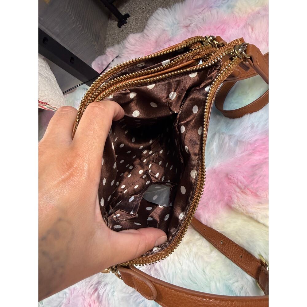 NWOT Brown Croc Embossed Crossbody Bag Gold Hardware Adjustable Strap - Picture 7 of 16